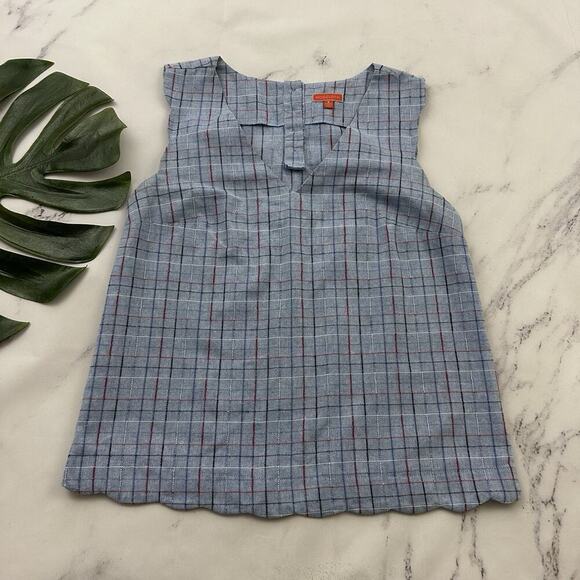 Modcloth Retro Scallop Trim Top Size S Blue Red Check Nautical Buttons Tank - Picture 1 of 11